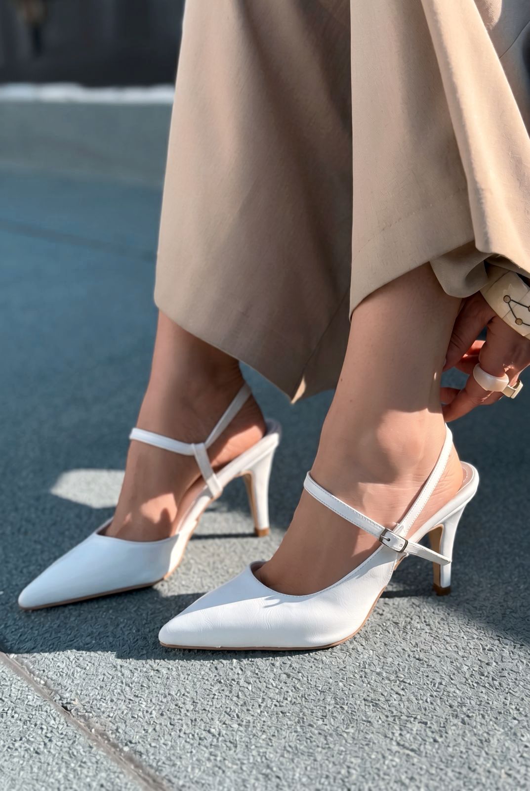 Lorent Beyaz Kırışık Deri Kadın Stiletto - ILOVESHOES