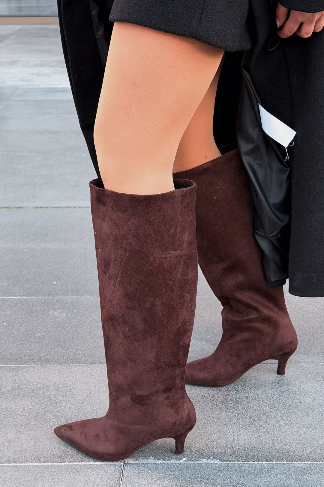 Gwen Kadın Topuklu Çizme Acıkahve Süet - ILOVESHOES