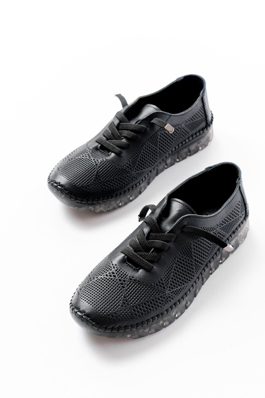 Narissa Hakiki Deri Siyah Şeffaf Taban Kadın Spor Ayakkabı - ILOVESHOES