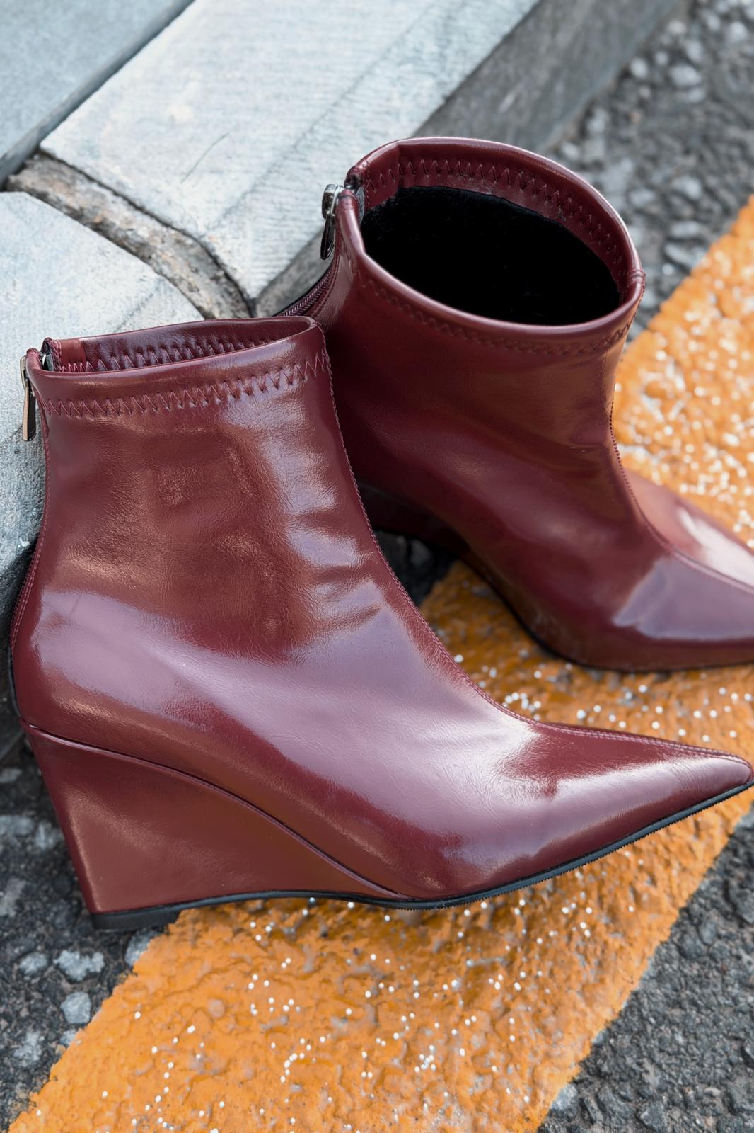 Valoti Kadın Dolgu Topuklu Bot Bordo Mat Deri - ILOVESHOES