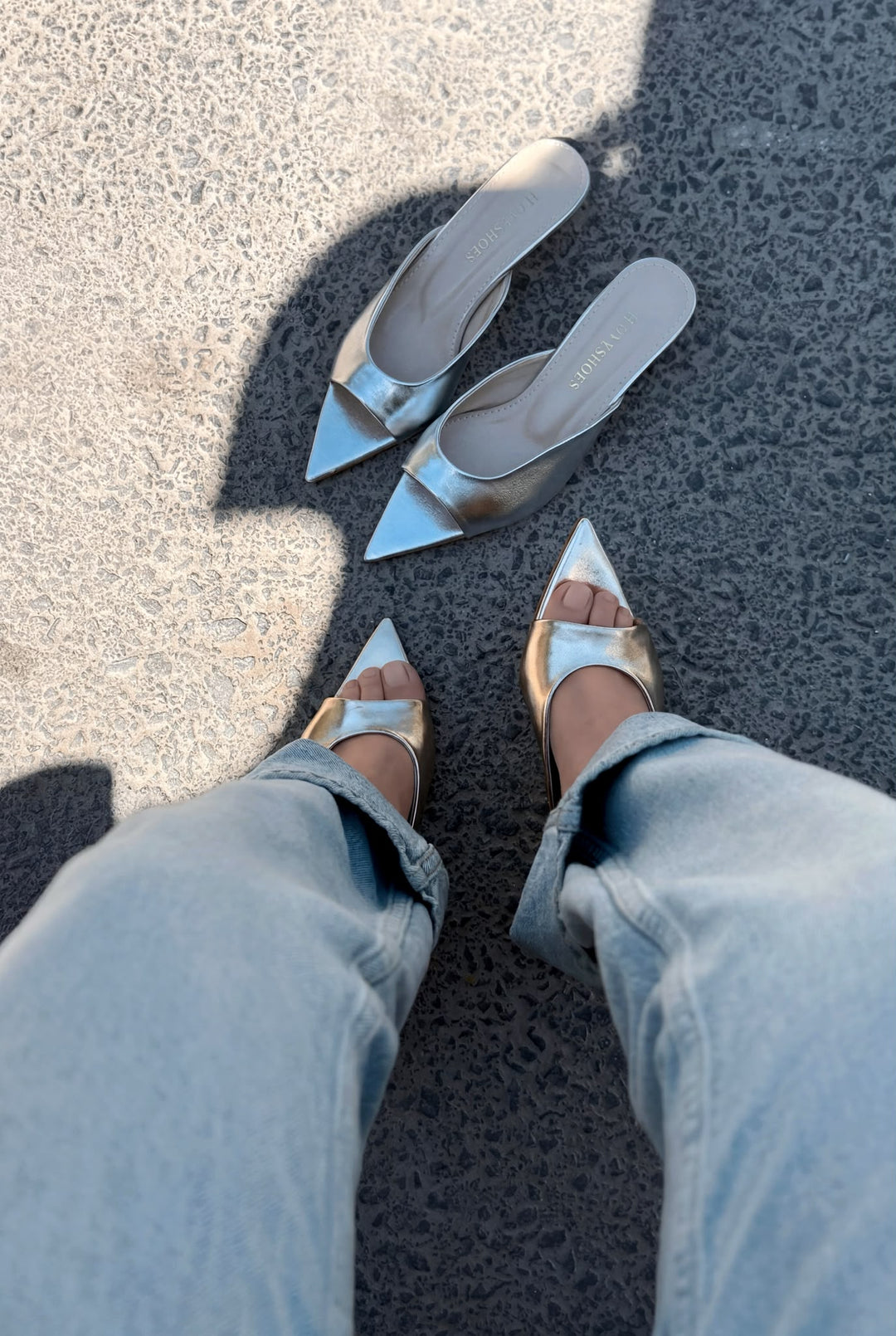 Boreni Gold Parlak Deri Kadın Topuklu Terlik - ILOVESHOES