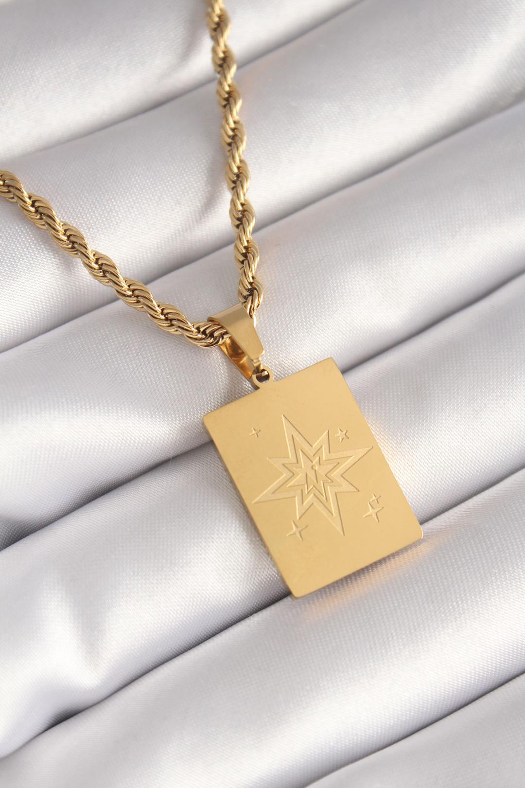 ILS - 1121 Kadın Kolye Gold Çelik Kutup Yıldızı Burgu Zincir - ILOVESHOES