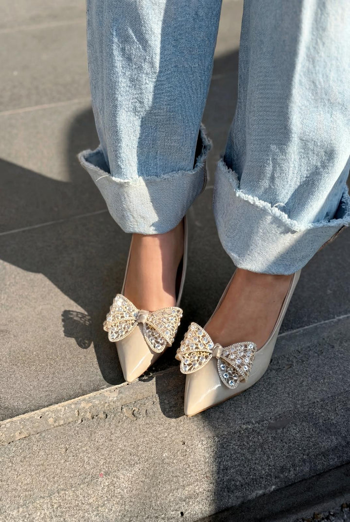 Sorexa Stiletto Bej Rugan Fiyonk Detaylı - ILOVESHOES