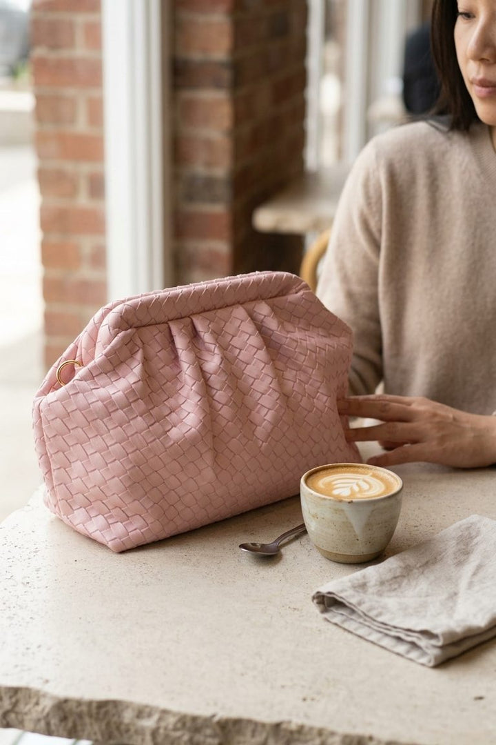 Lurine Kadın Clutch Çanta Pembe Mat Deri - ILOVESHOES