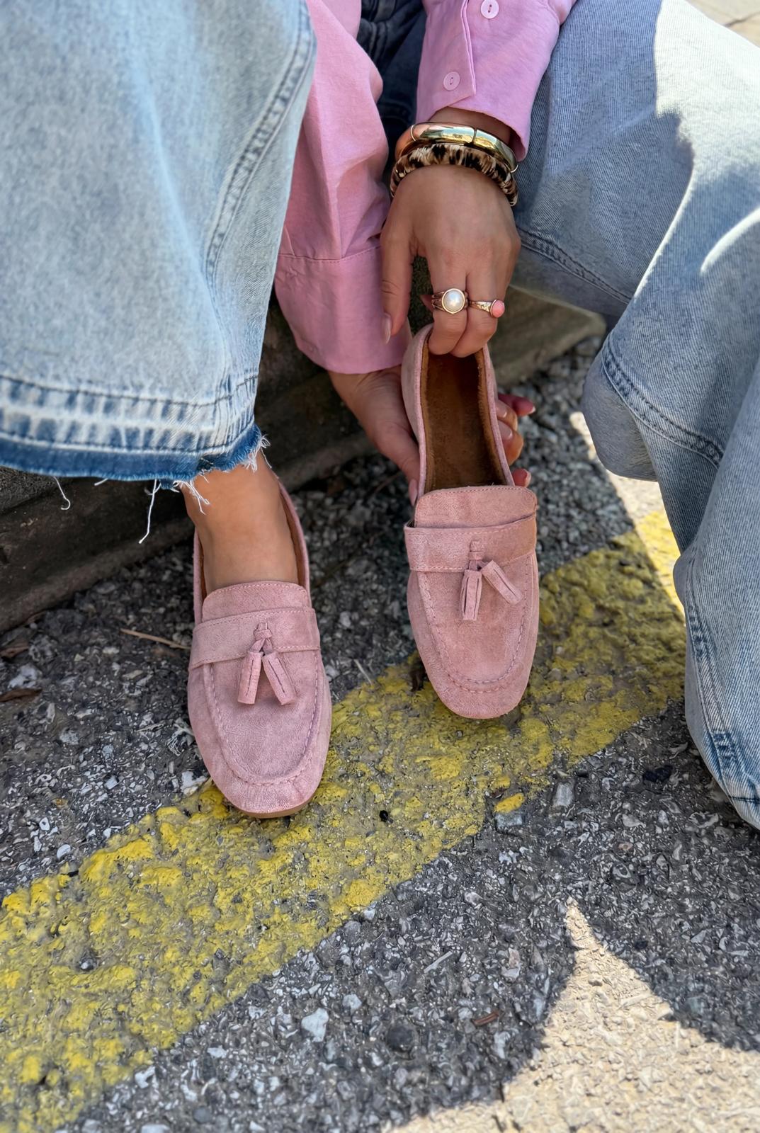 Olena Pudra Süet Kadın Loafer - ILOVESHOES