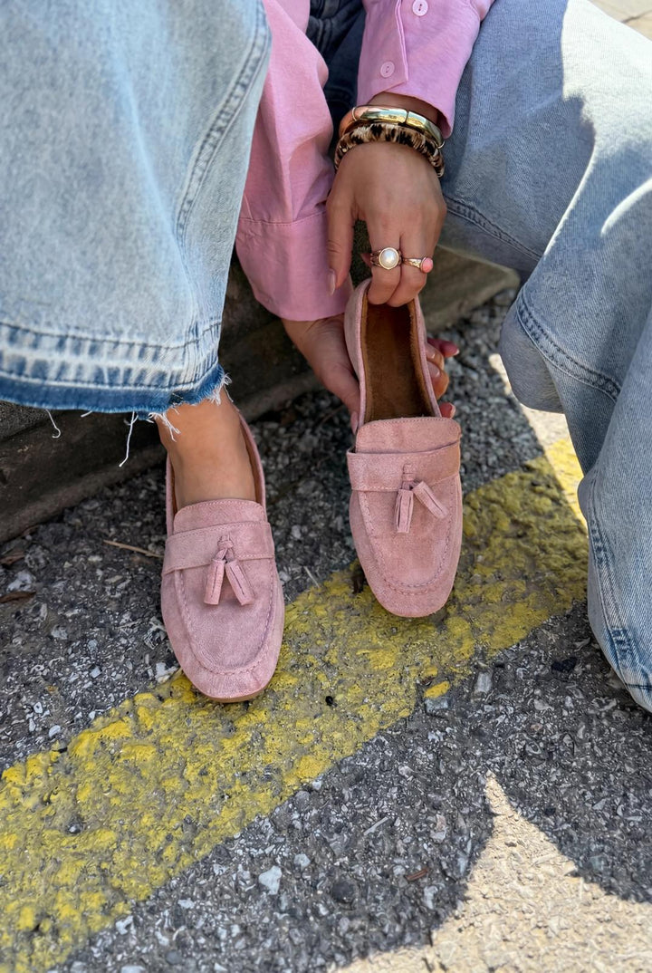 Olena Pudra Süet Kadın Loafer - ILOVESHOES