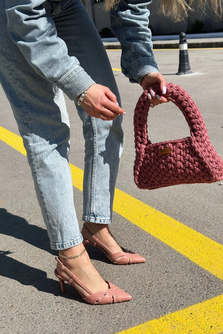 Peraps Mat Deri Yüksek Topuklu Stiletto Pudra