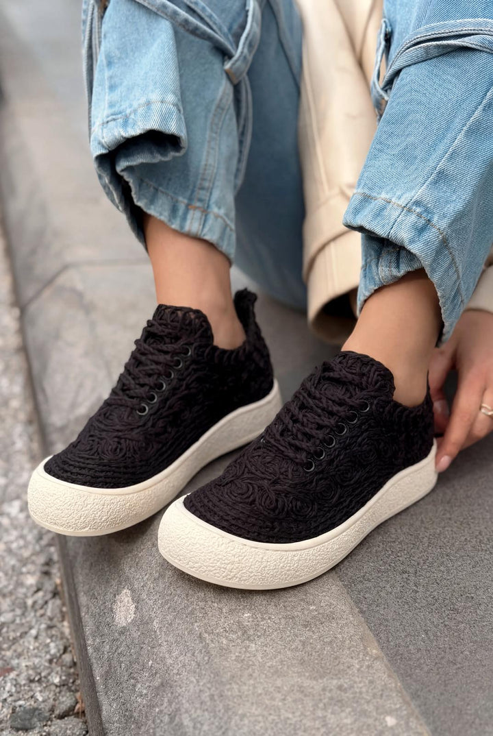 Sarrin Kadın Spar Ayakkabı Siyah Örgü - ILOVESHOES