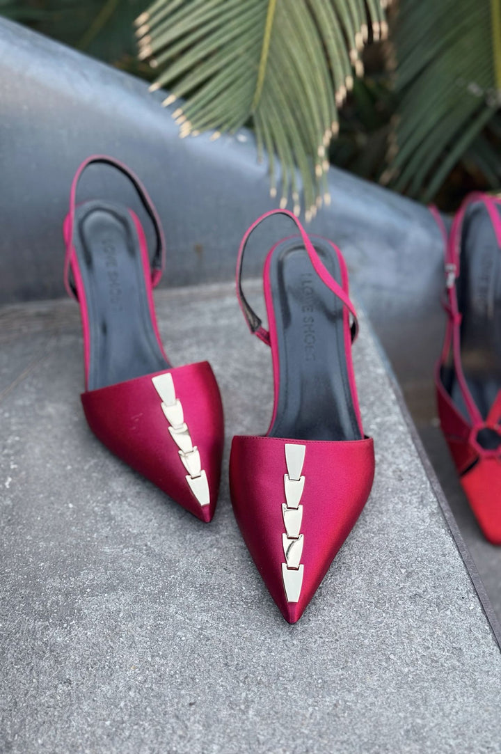 Jaylen Saten Bordo Yüksek Topuklu Kadın Ayakkabı - ILOVESHOES
