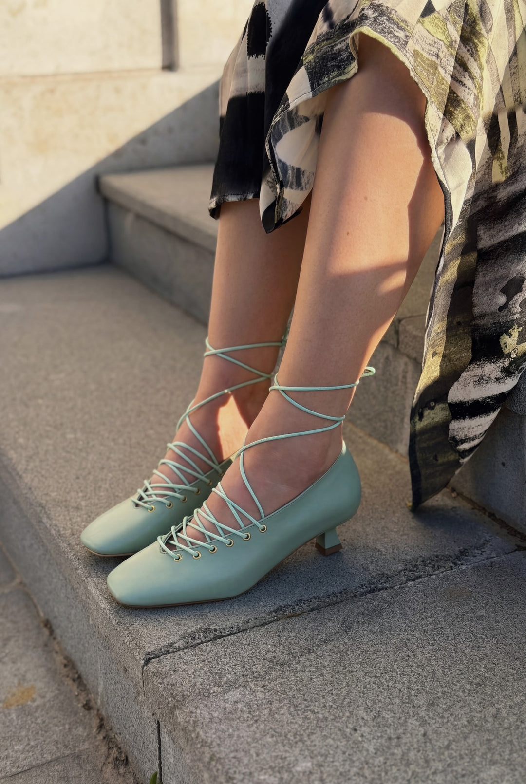 Sernis Su Yeşili Mat Deri Kadın Topuklu Ayakkabı - ILOVESHOES