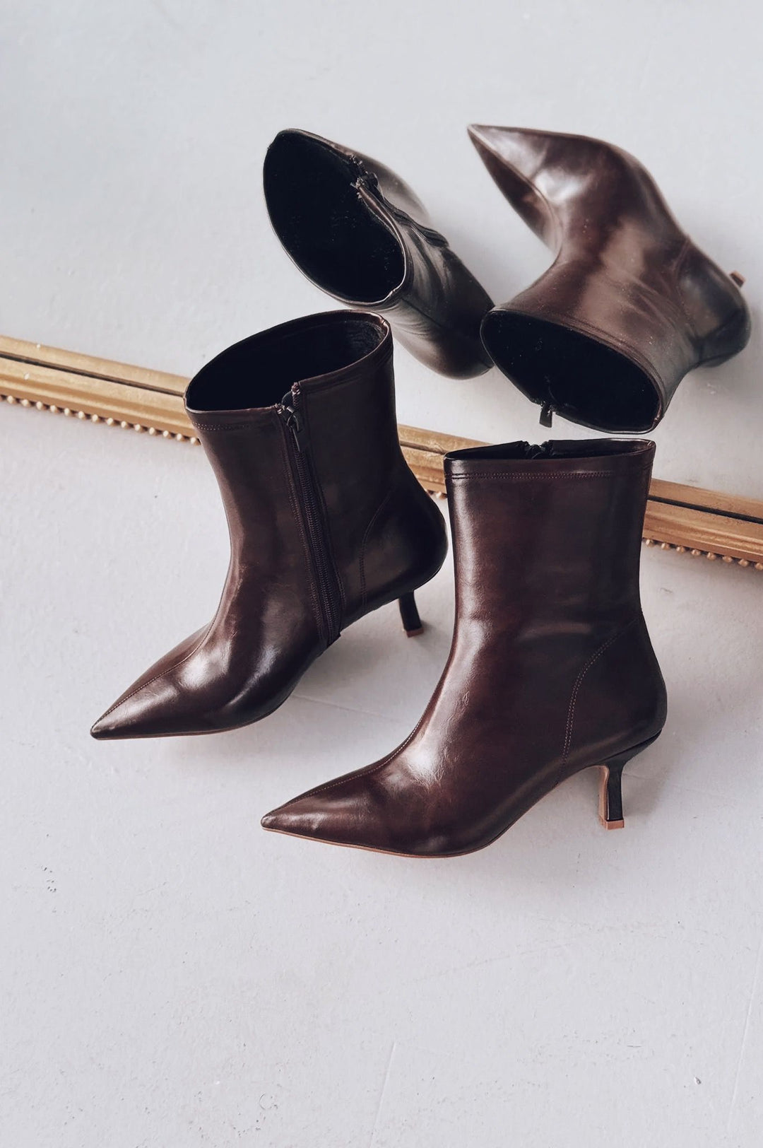 Orvex Kadın Mat Deri İnce Topuklu Bot Kahverengi - ILOVESHOES