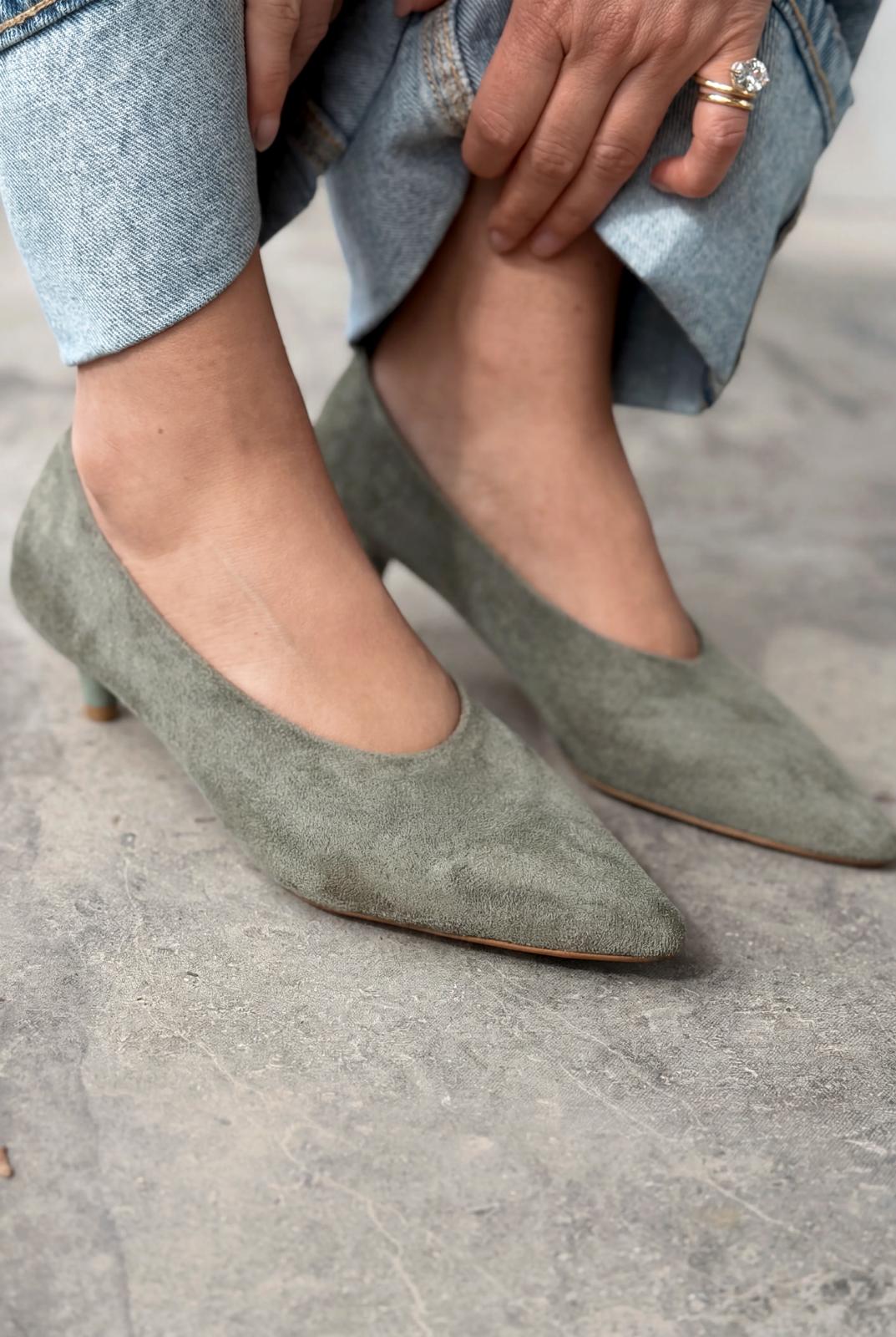 Seranis Hakiki Deri Stiletto Haki Süet - ILOVESHOES