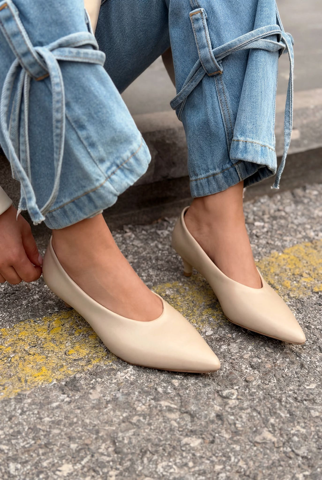 Seranis Hakiki Deri Stiletto Bej Mat Deri - ILOVESHOES