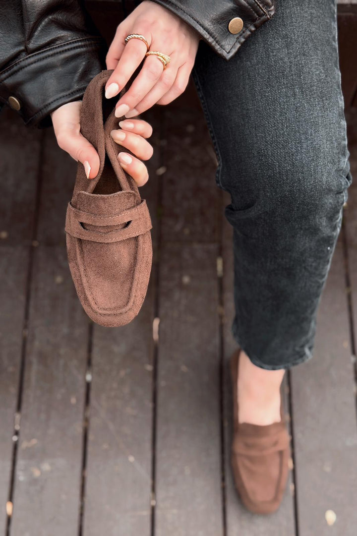 Orvino Acıkahve Süet Günlük Kadın Babet - ILOVESHOES
