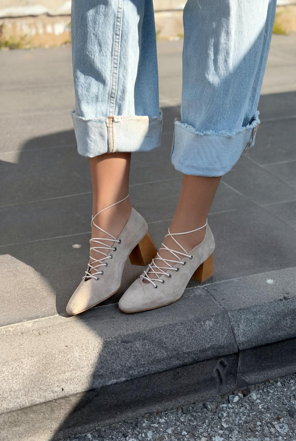 Temora Topuklu Ayakkabı Bej Süet - ILOVESHOES