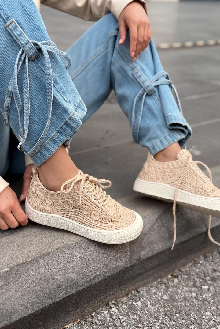 Sarrin Kadın Spar Ayakkabı Bej Örgü - ILOVESHOES