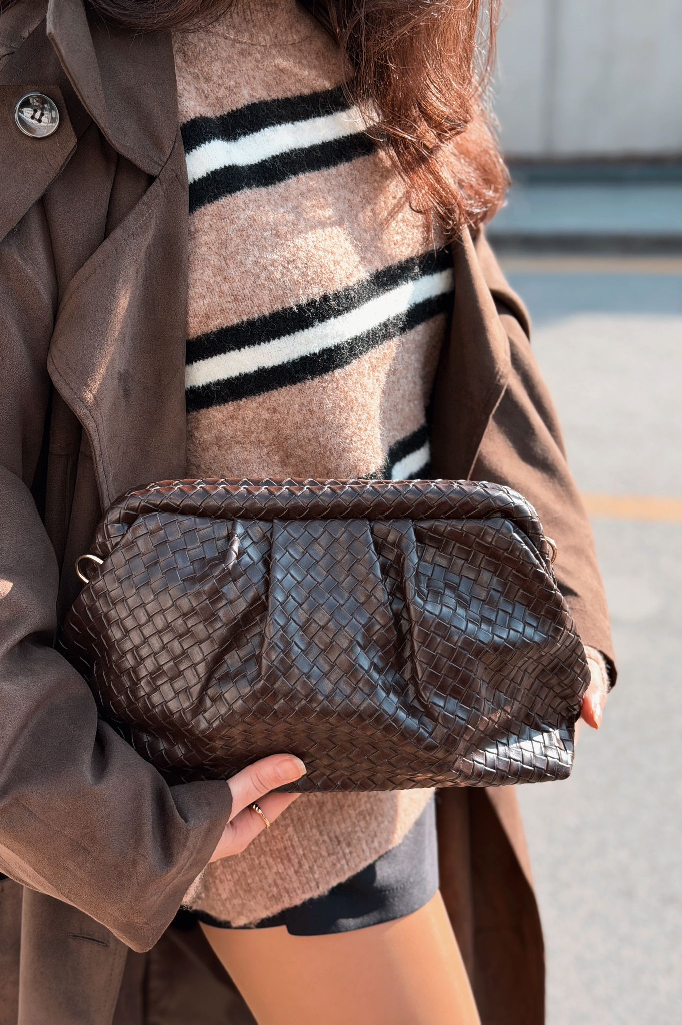 Lurine Kadın Clutch Çanta Acıkahve Mat Deri - ILOVESHOES