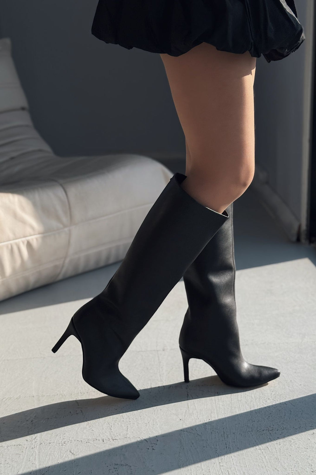 Oslanna Siyah Mat Deri Günlük Kadın Çizme - ILOVESHOES