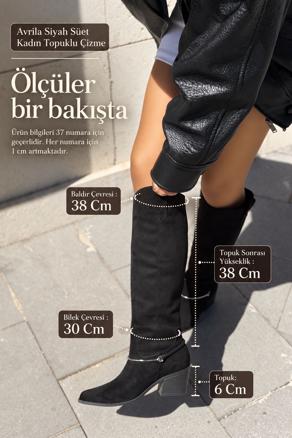 Avrila Siyah Süet Kadın Topuklu Çizme - ILOVESHOES