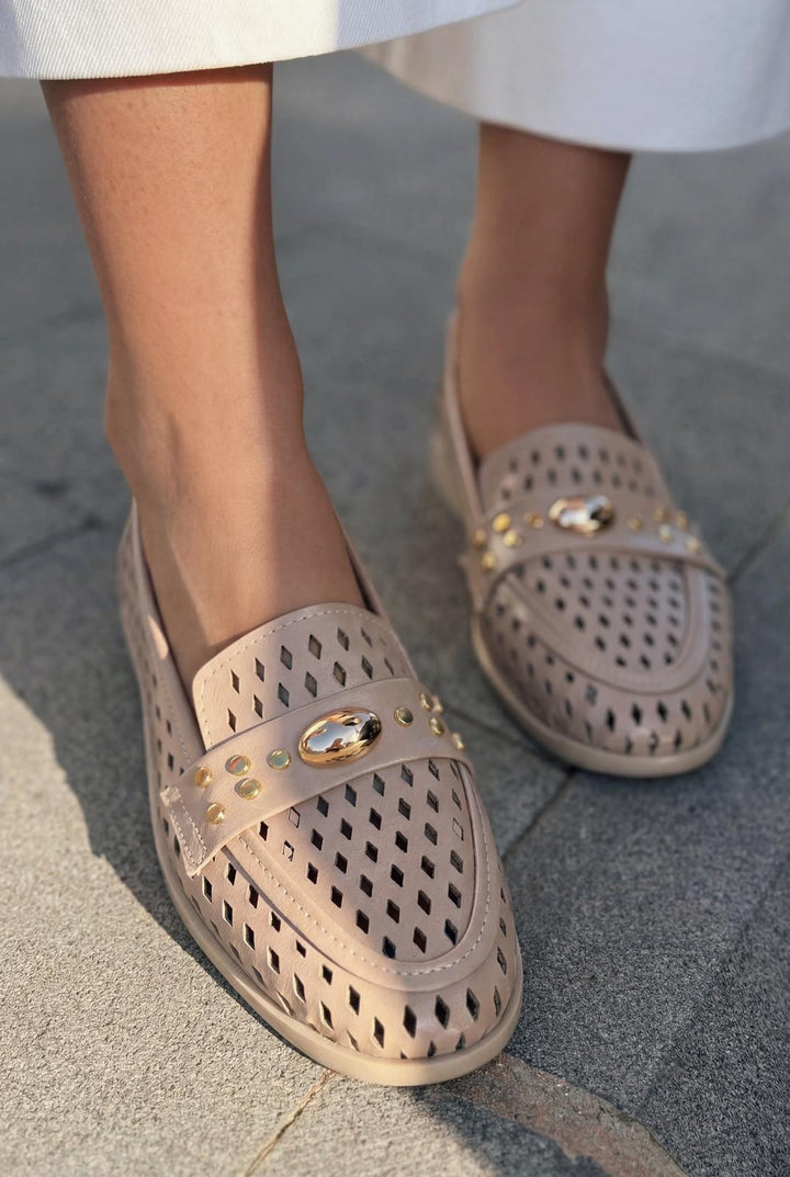 Ardion Kadın Loafer Bej Mat Deri - ILOVESHOES
