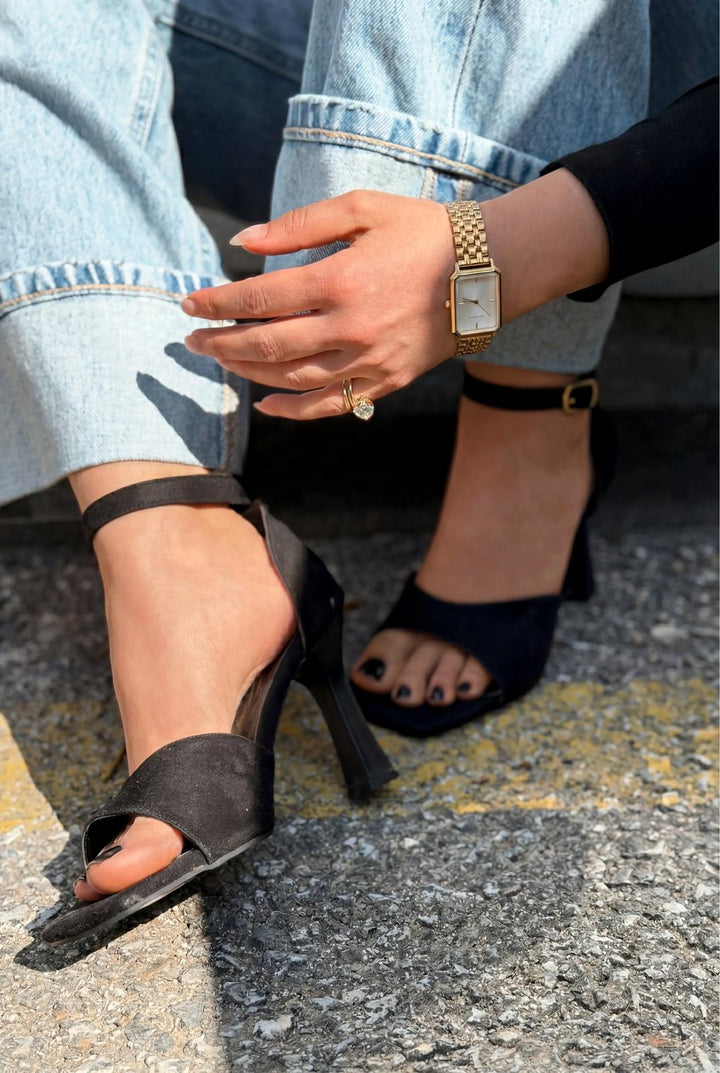 Arnel Siyah Süet Kadın Topuklu Sandalet - ILOVESHOES