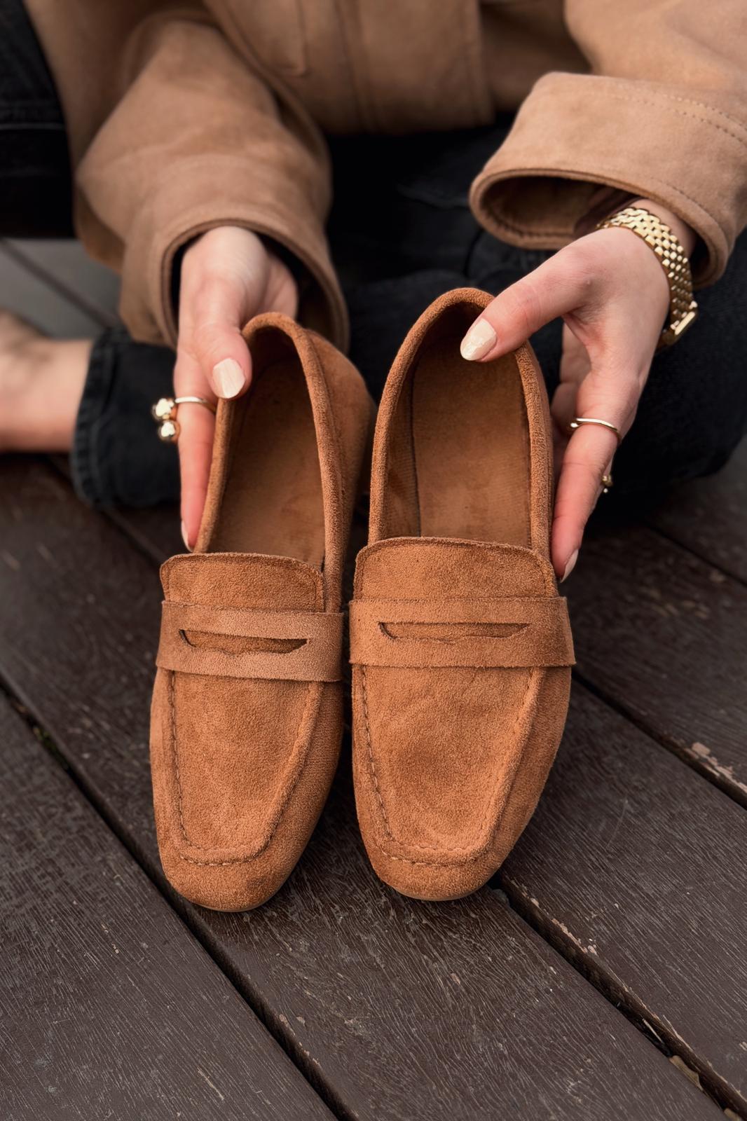 Orvino Kadın Loafer Taba Süet - ILOVESHOES