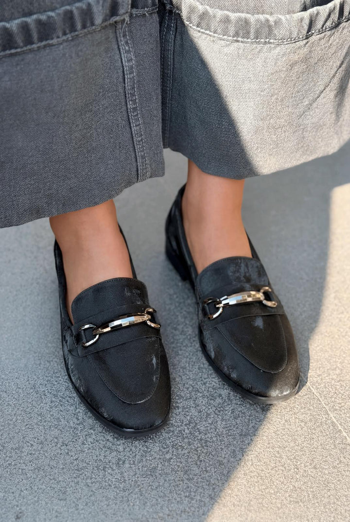 Ardena Kadın Loafer Siyah Saten - ILOVESHOES