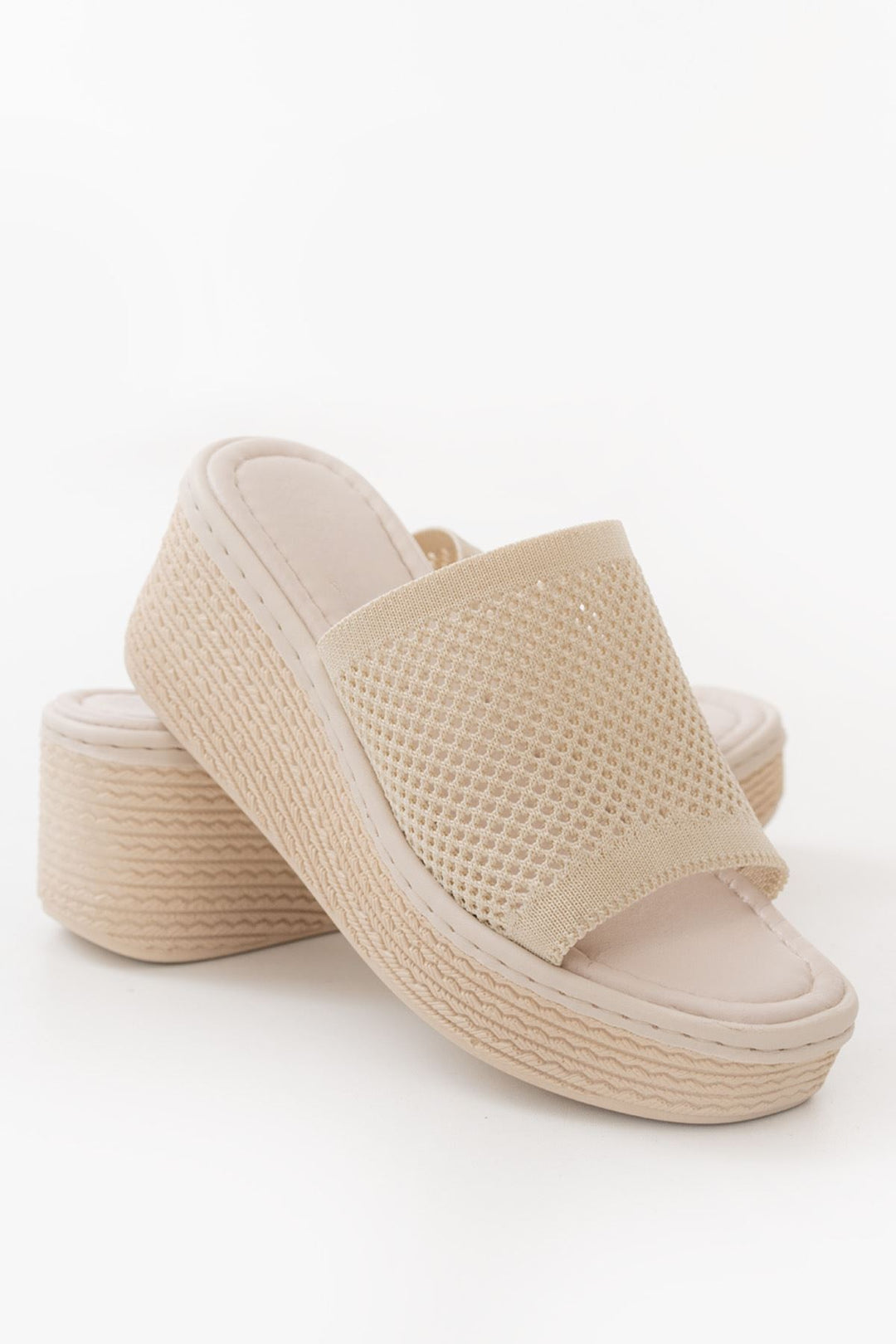 Seropa Triko Bej Dolgu Topuklu Terlik - ILOVESHOES