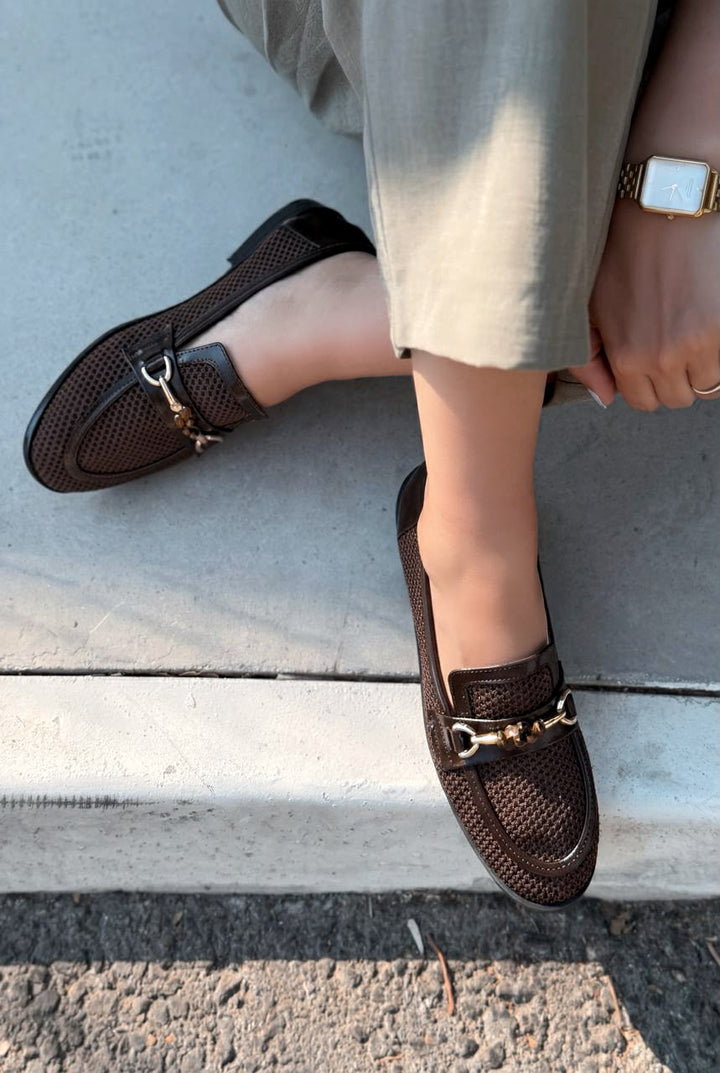Raviel Acı Kahve Triko Örgü Kadın Loafer - ILOVESHOES