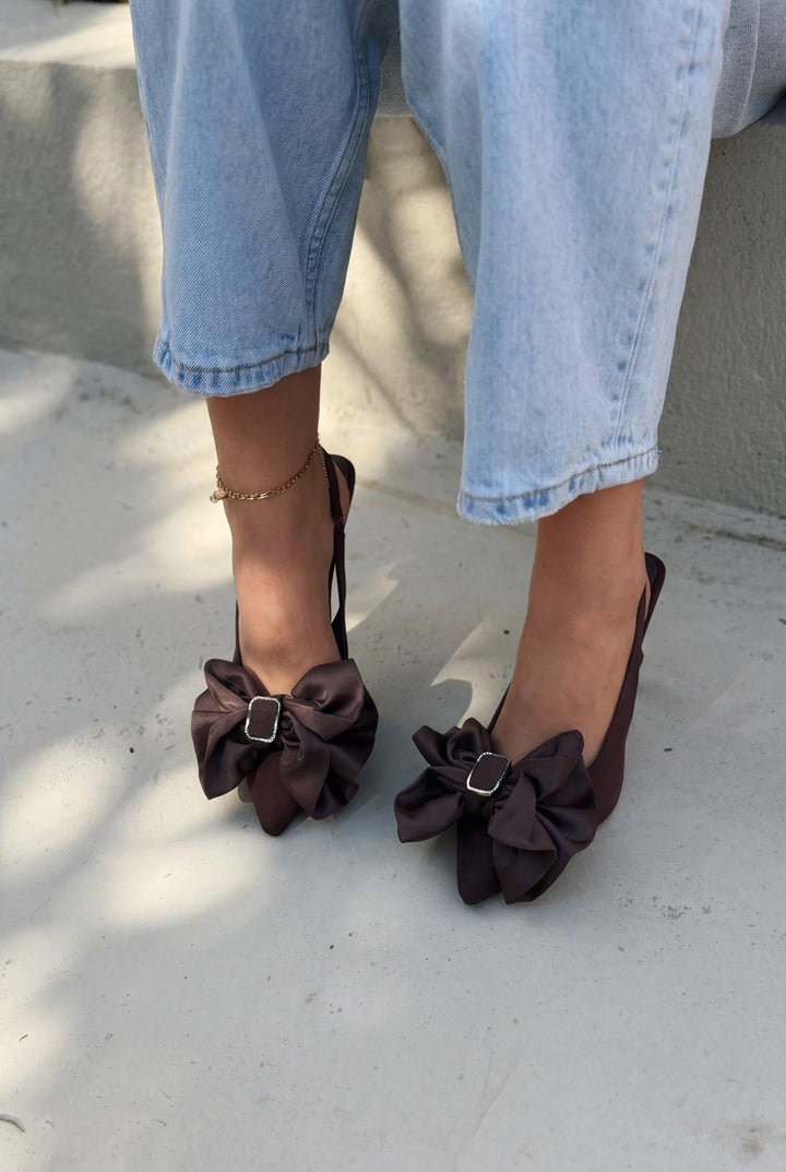 Velun Bitter Coffee Bow Detail Satin Women&