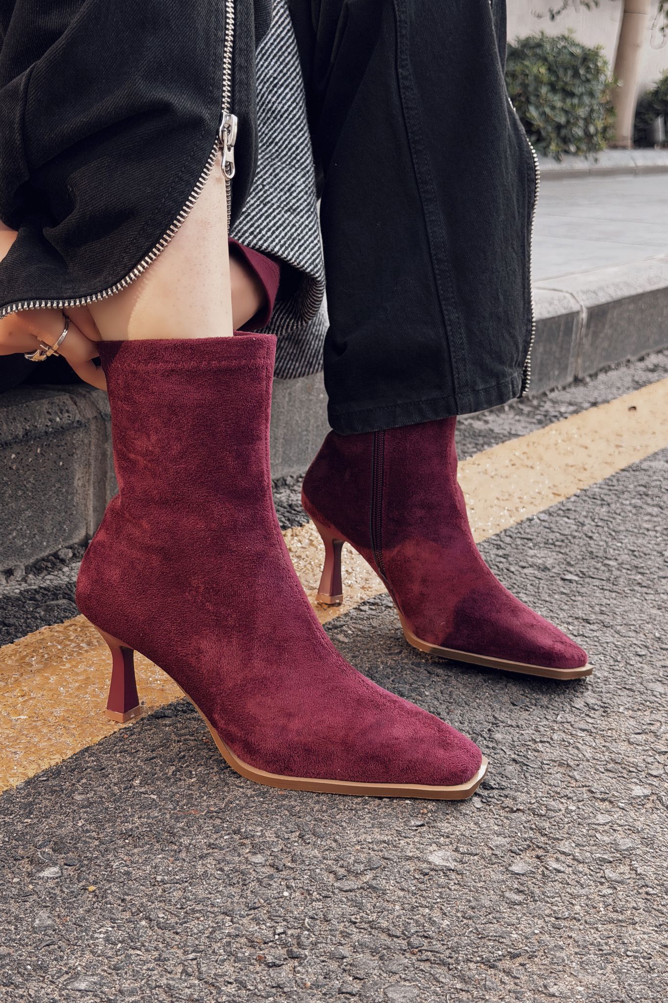 Alderie Kadın Topuklu Bot Bordo Süet - ILOVESHOES