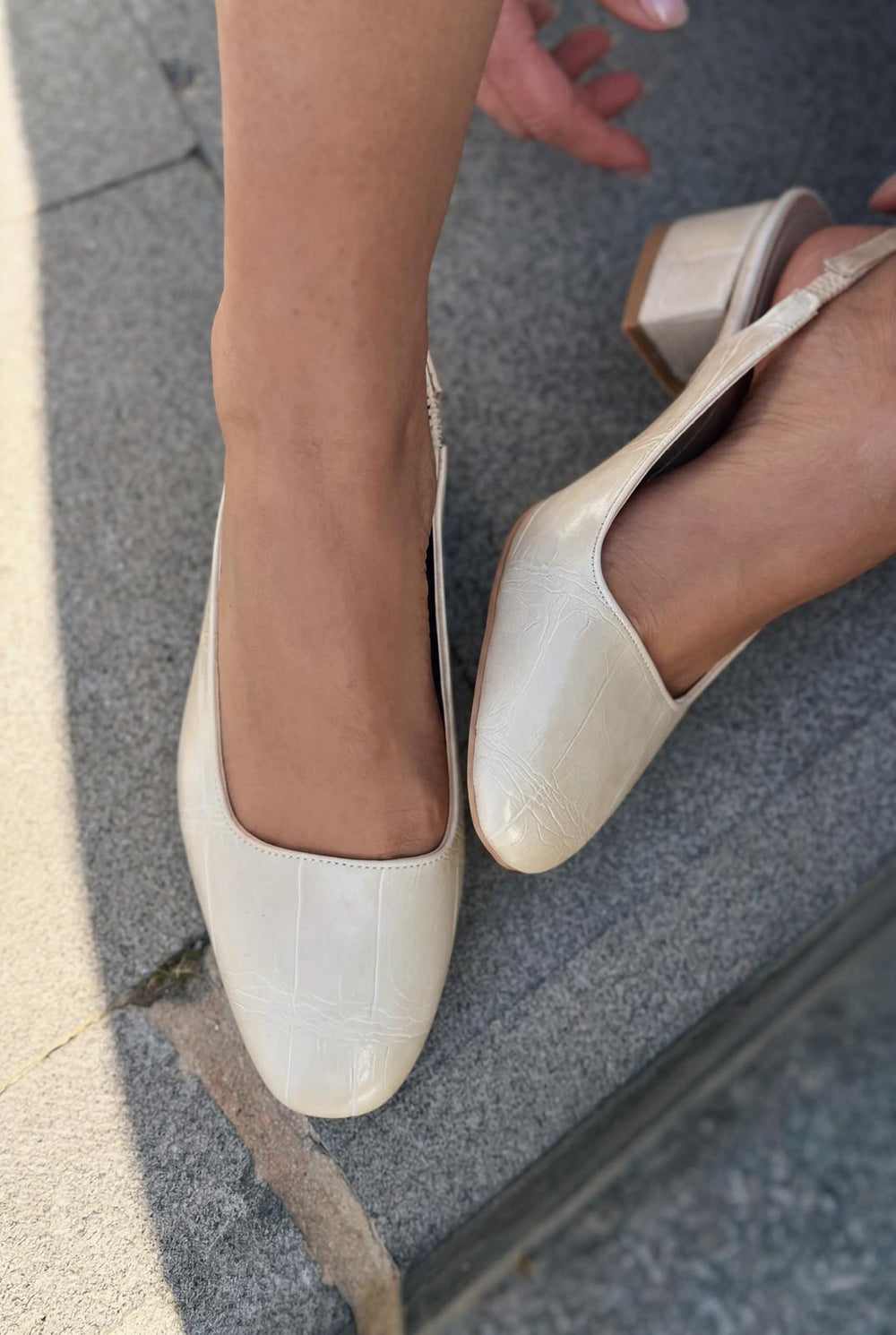 Solen Mary jane Topuklu Ayakkabı Bej Mat Deri Desenli - ILOVESHOES