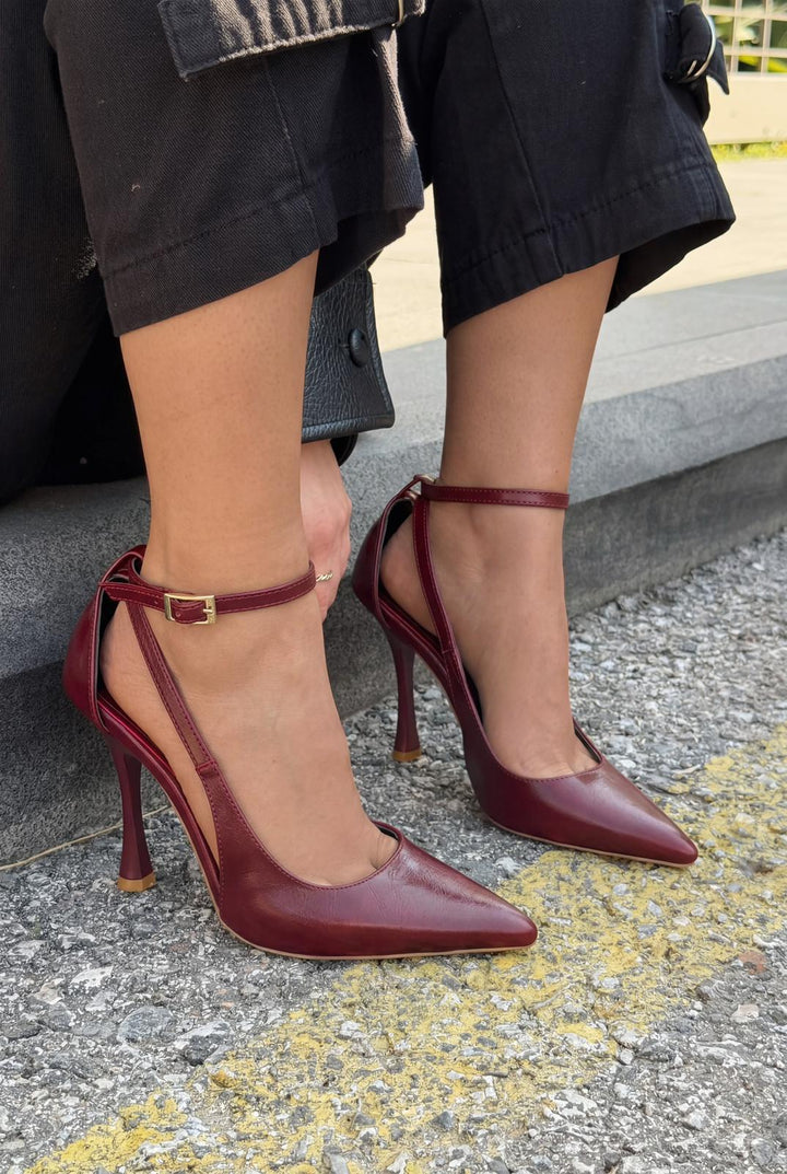 Nerole Stiletto Bordo Mat Deri Yüksek Topuklu - ILOVESHOES