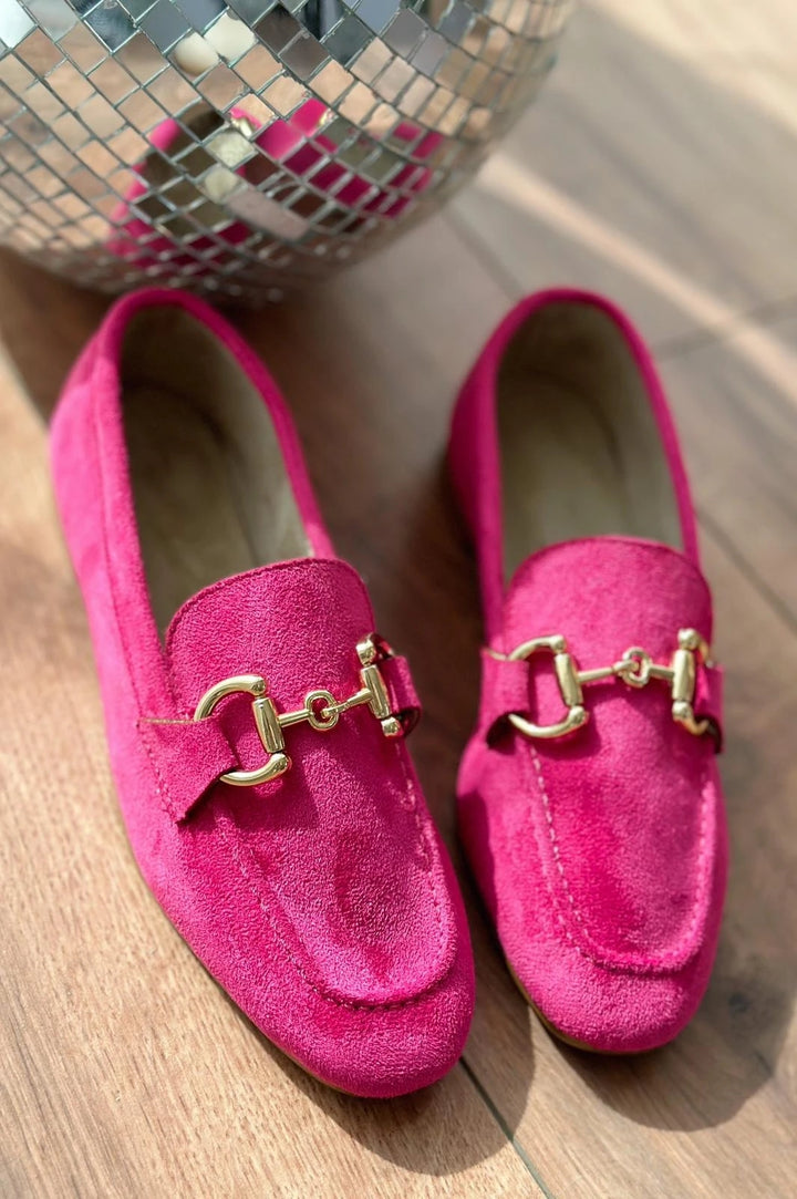 Lofin Süet Toka Detaylı  Kadın Loafer Fuşya