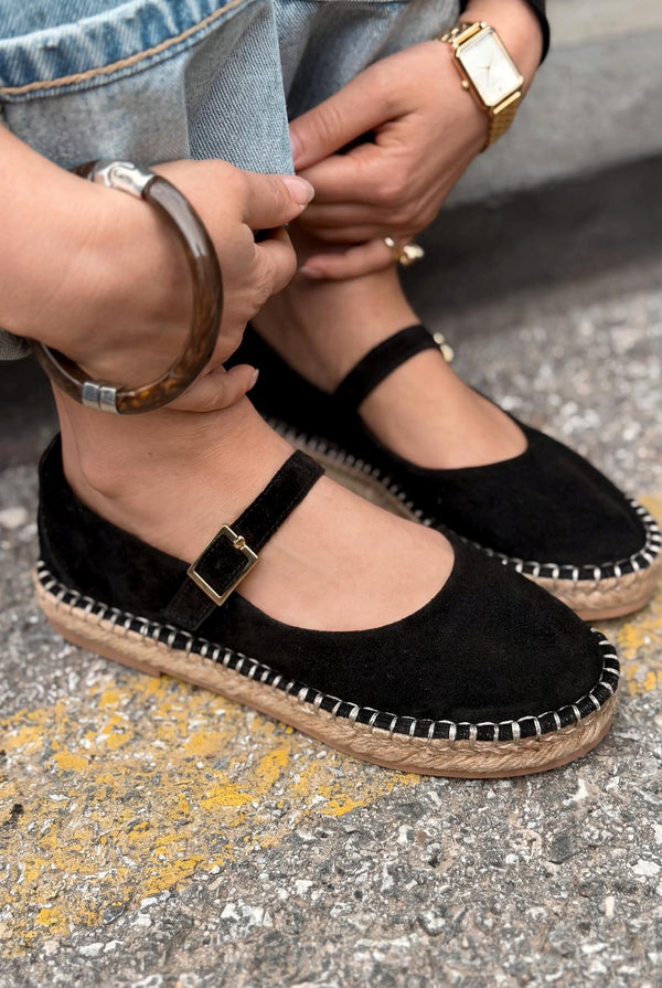 Marena Siyah Hakiki Süet Kadın Espadril - ILOVESHOES