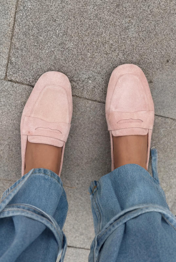 Melniel Hakiki Süet Kadın Loafer Pudra - ILOVESHOES
