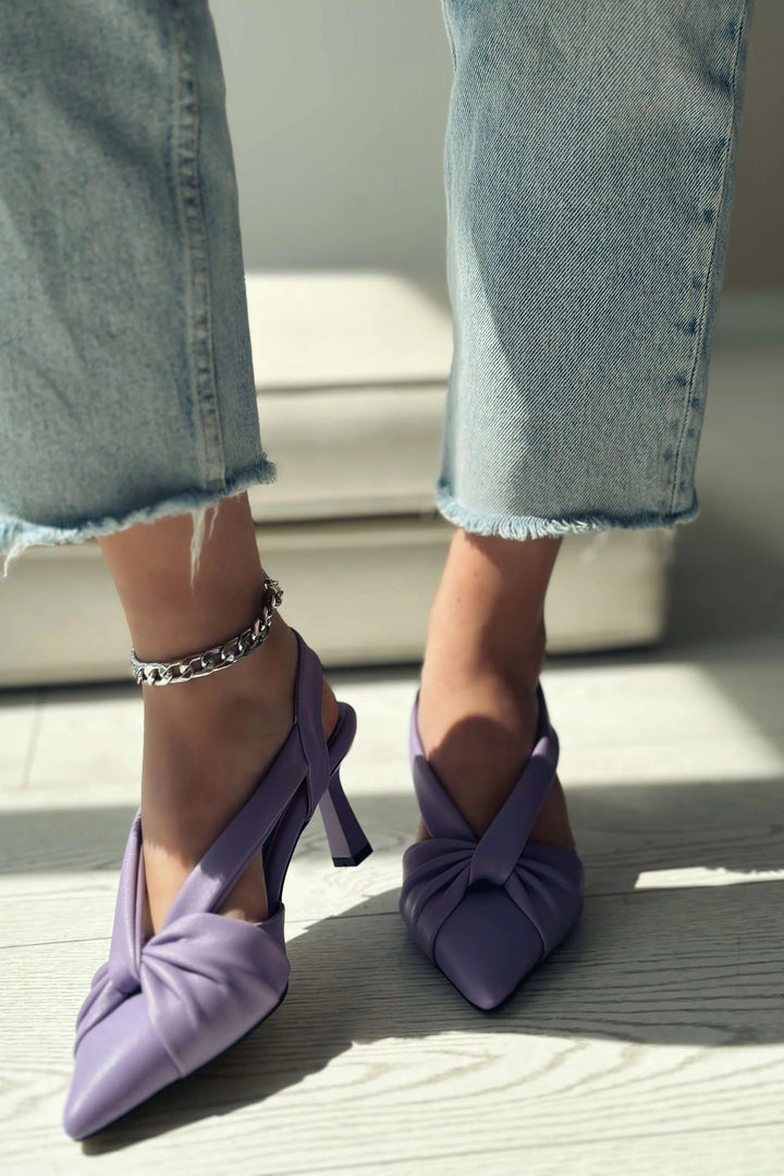 Anesta Mat Deri Kısa Topuklu Kadın Stiletto Lila