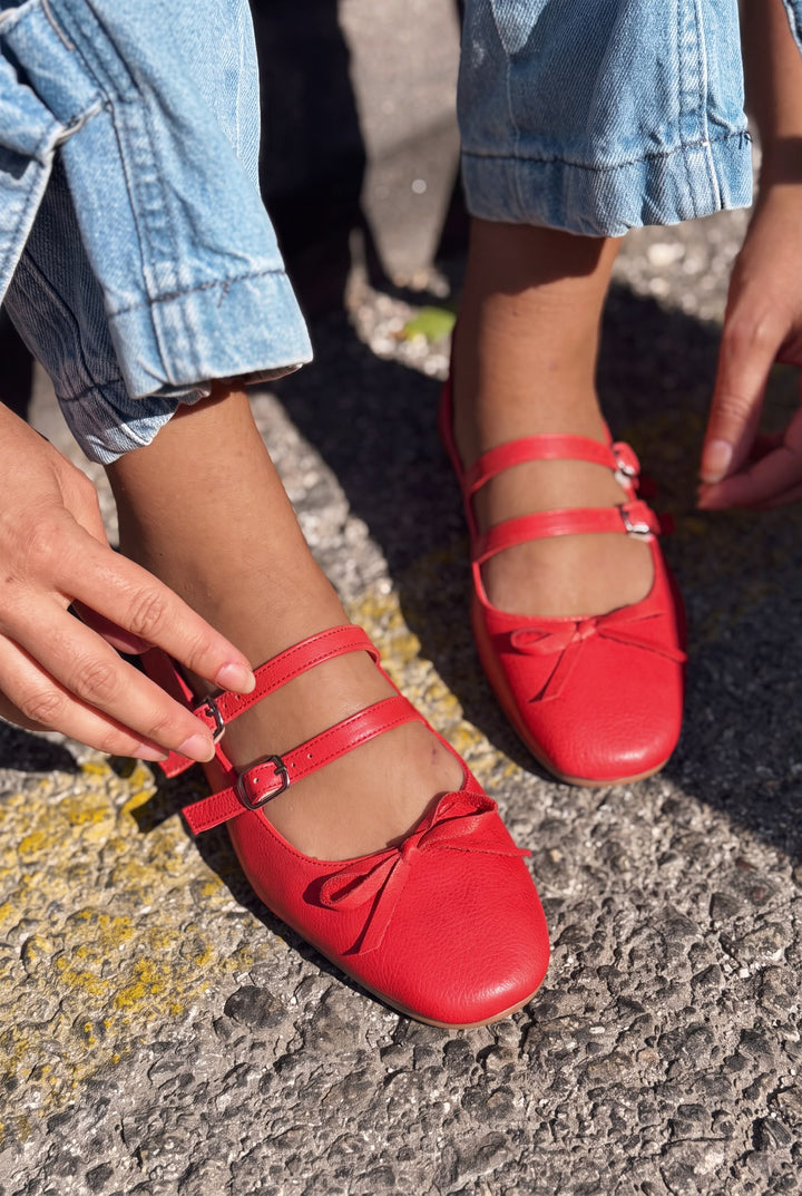 Lovia Kırmızı Mat Hakiki Deri Kadın Babet - ILOVESHOES