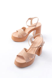 Venira Mat Deri Nude Platform Topuklu Ayakkabı - ILOVESHOES