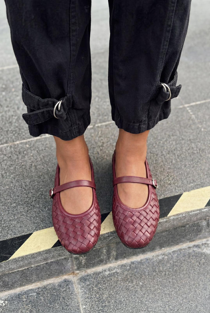 Roselle Kadın Babet Bordo Mat Deri - ILOVESHOES