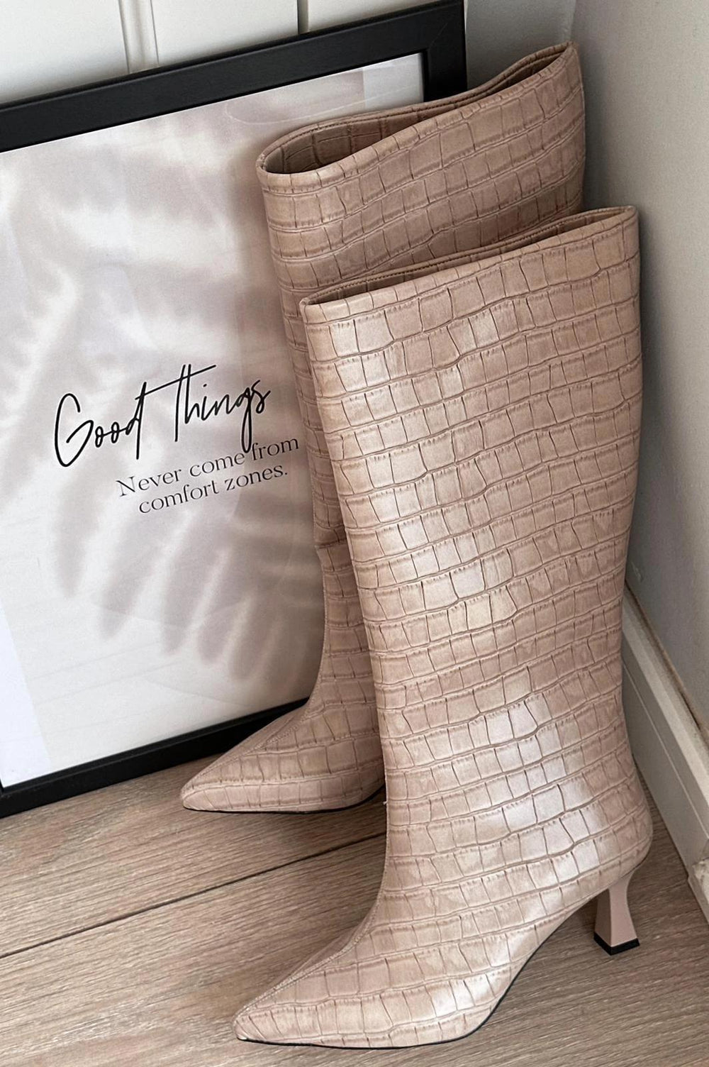 Elric Kadın Topuklu Çizme Nude Desenli - ILOVESHOES