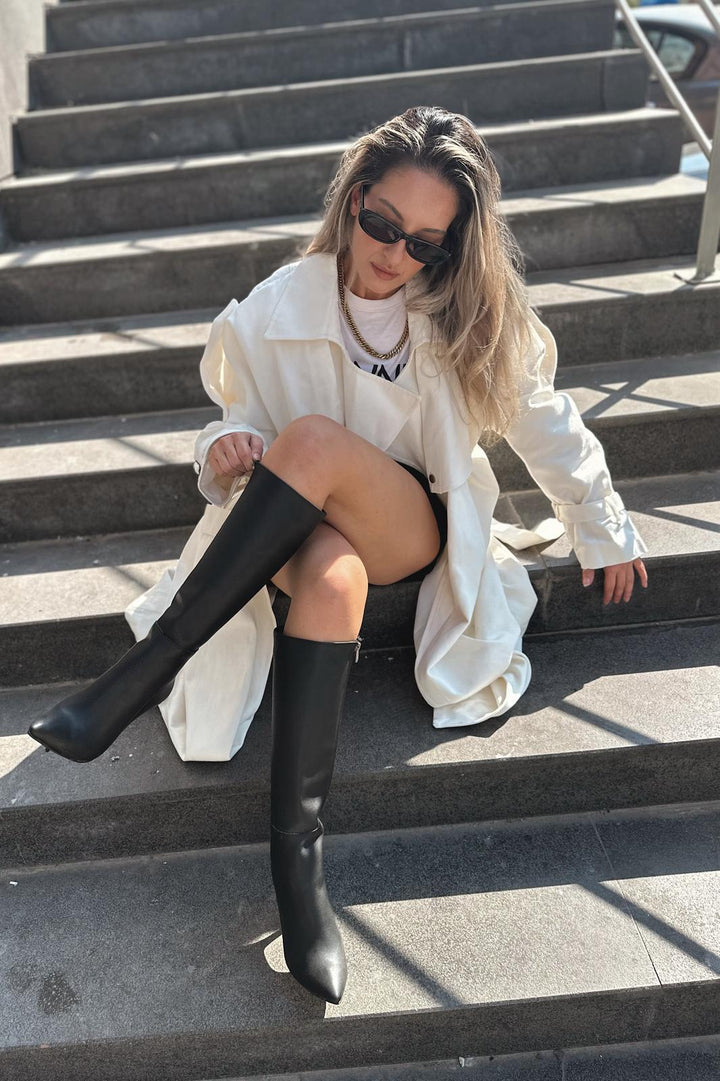 Zynor Siyah Fermuarlı Lastikli İnce Yüksek Topuklu Kadın Çizme - ILOVESHOES