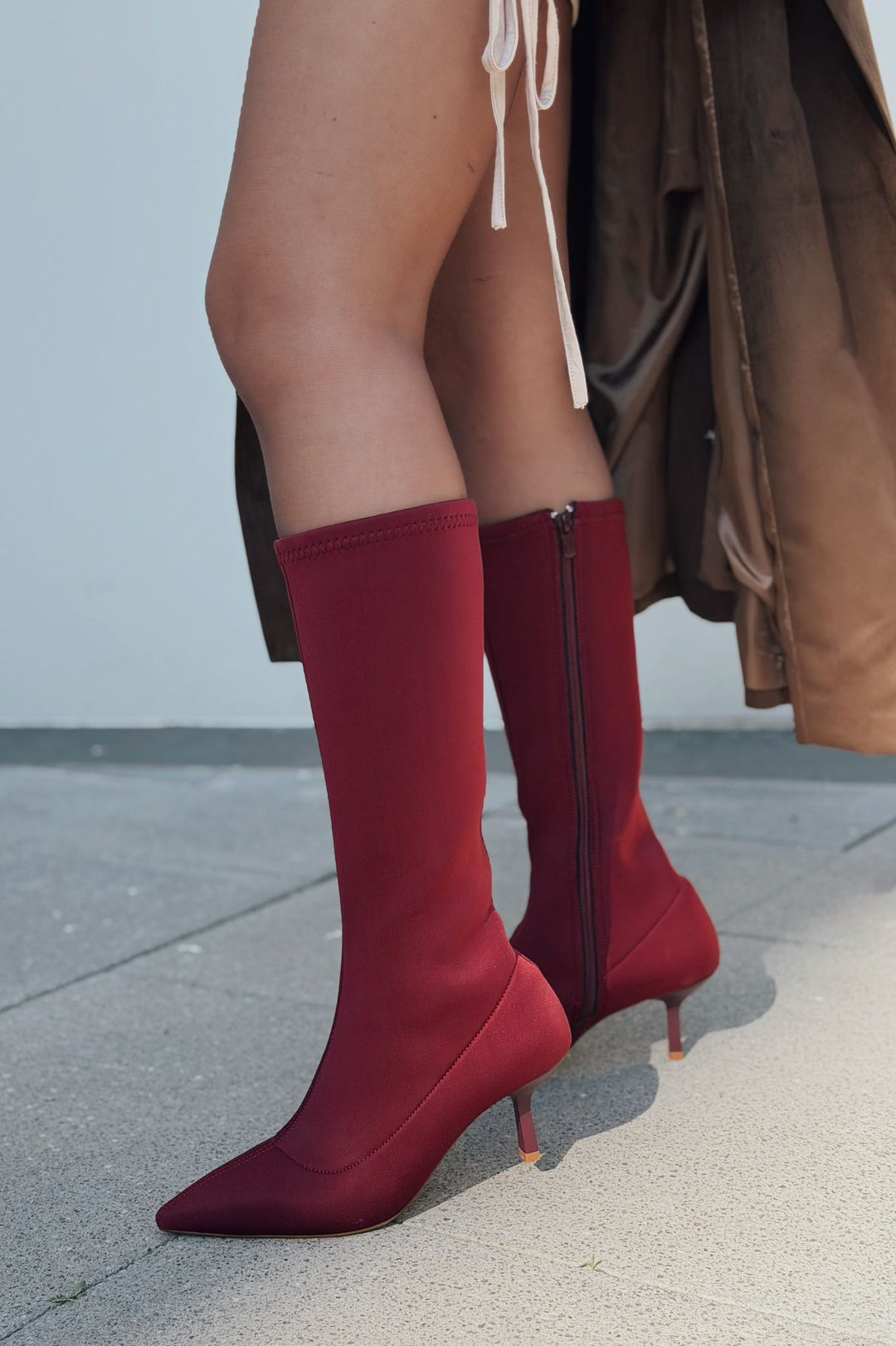 Ralve Kadın Topuklu Streç Çizme Bordo Dalgıç Kumaş - ILOVESHOES