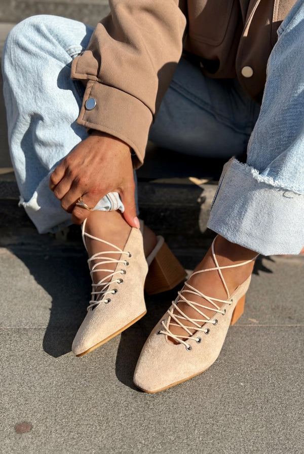 Yorella Topuklu Ayakkabı Bej Süet - ILOVESHOES