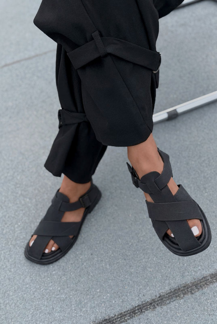 Evyra Siyah Süet Kadın Sandalet - ILOVESHOES