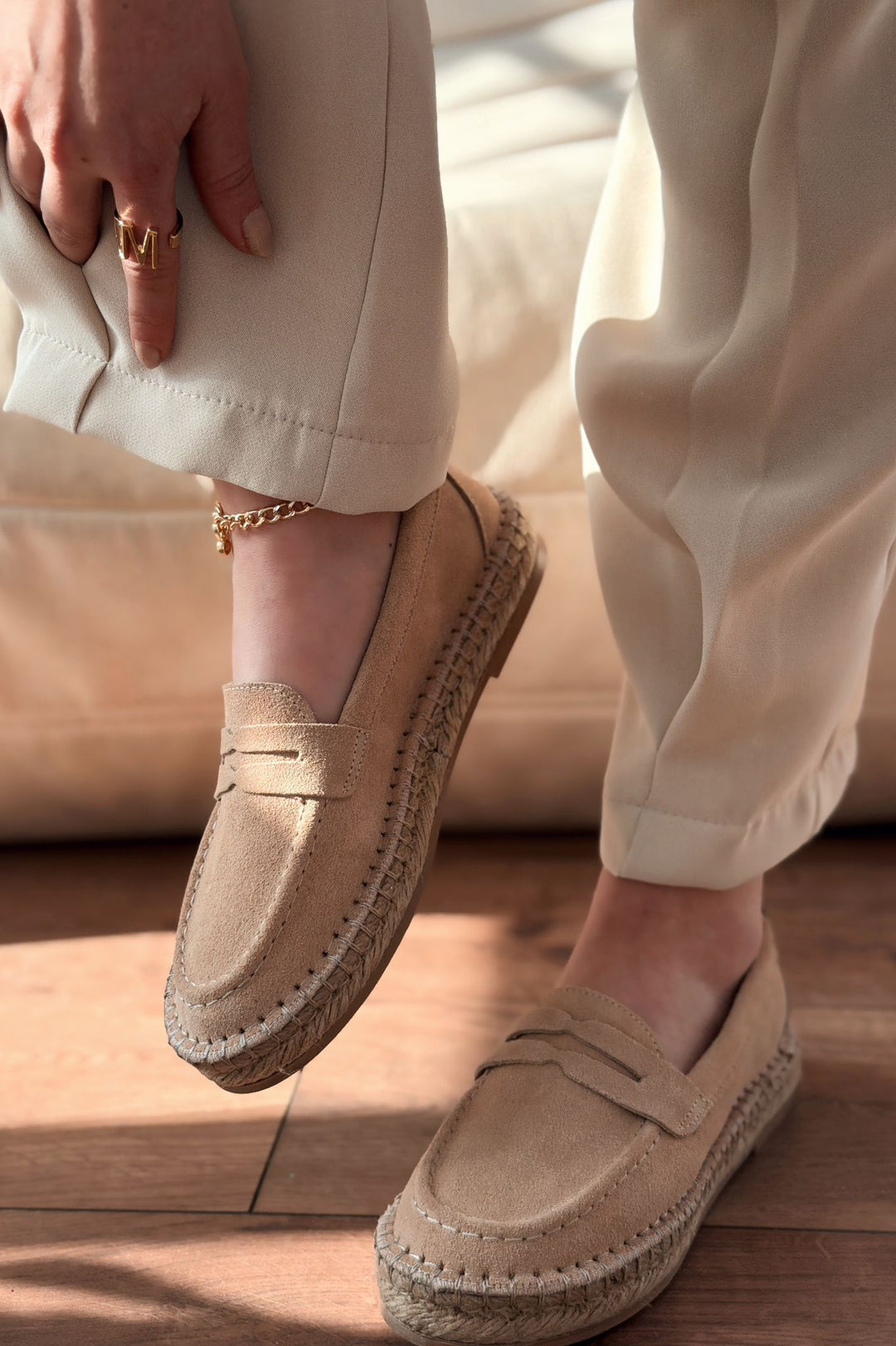 Celure Espadril Loafer Bej Hakiki Süet - ILOVESHOES