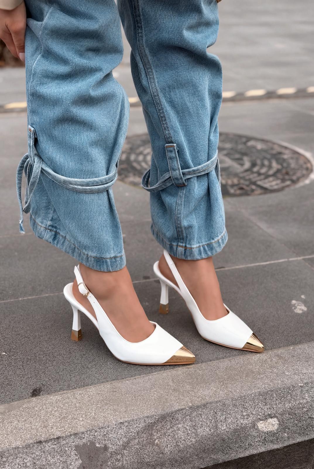 Sarnok Stiletto Beyaz Rugan - ILOVESHOES