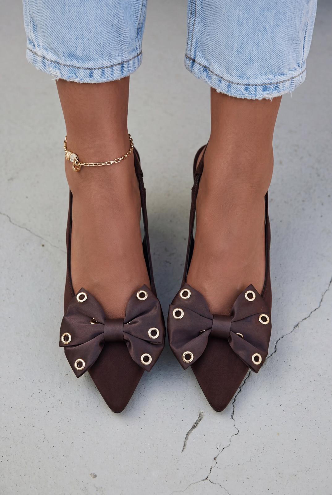 Delvonis Stiletto Acıkahve Saten Fiyonk Detaylı - ILOVESHOES