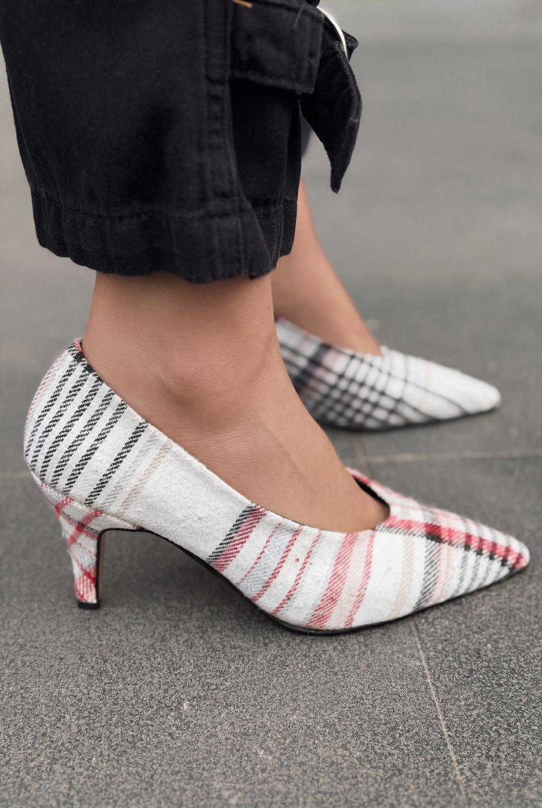 Kairo Stiletto Çok Renkli Tüvit Kumaş Ekoseli - ILOVESHOES