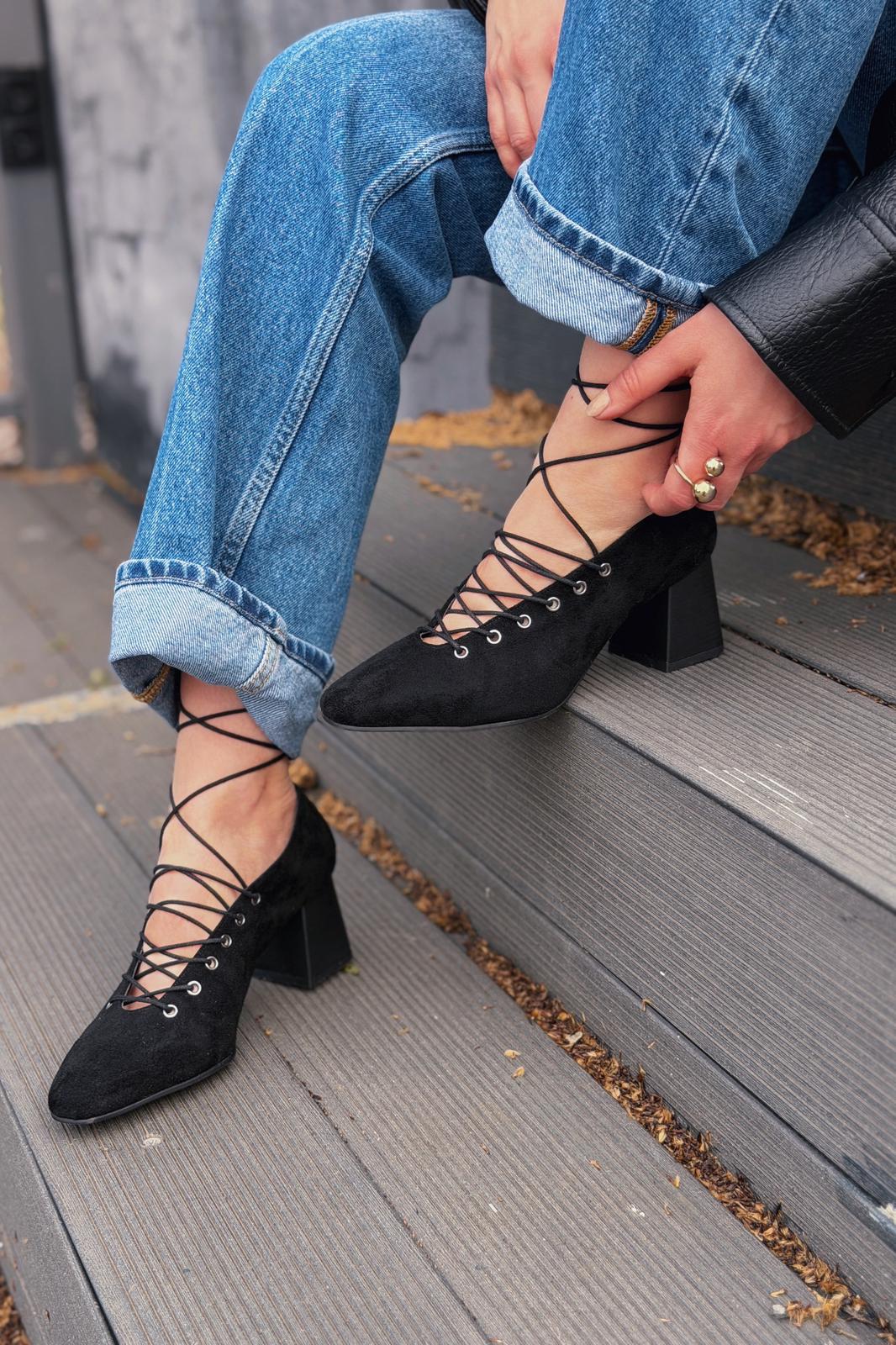 Temora Topuklu Ayakkabı Siyah Süet - ILOVESHOES